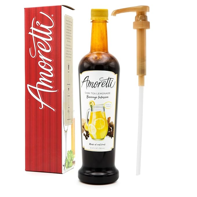 Amoretti - Chai Tea Lemonade Beverage Infusion, 94 Servings Per Bottle (750 ml) - Drink Mix & Water Enhancer with Pump for Flavoring Cocktails, Waters, Teas, and other Beverages, Preservative Free