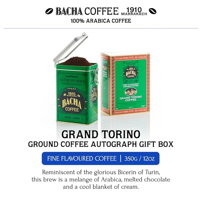 Bacha Coffee | Grand Torino Fine Flavoured Coffee, Autograph Collection, 100% Arabica Specialty Coffee, Ground Beans, Medium Roast, 350g & 100% Natural Unbleached Wood Fibre Paper Filters, Large