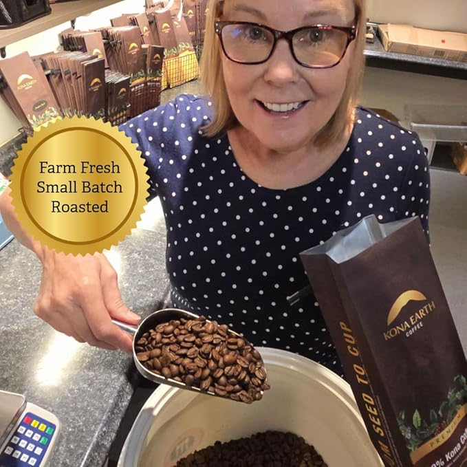 KONA EARTH 100% Kona Premium Coffee, Medium Dark Roast, Whole Bean (8oz) Farm-Direct Authentic Hawaiian Kona Coffee beans from Hawaii’s Big Island, Micro-Batch-Roasted