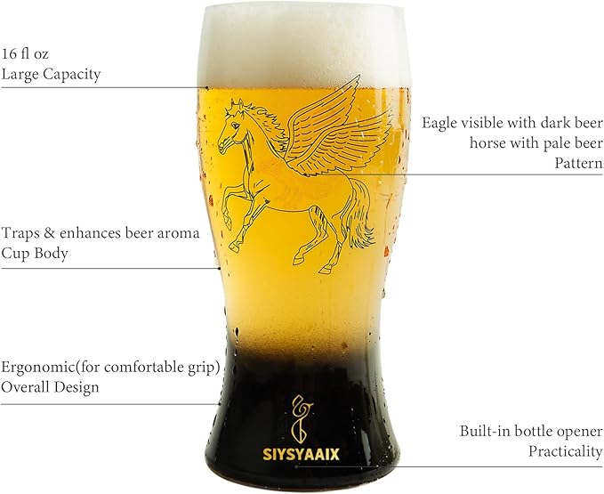 Beer Glasses for Men, 16 oz Drinking Glass Set with Built-in Bottle Opener, Color-Shift Design, Pilsner Craft Glassware for Beer, Great Gift for Dad, Husband, Father’s Day or Anniversary (2)