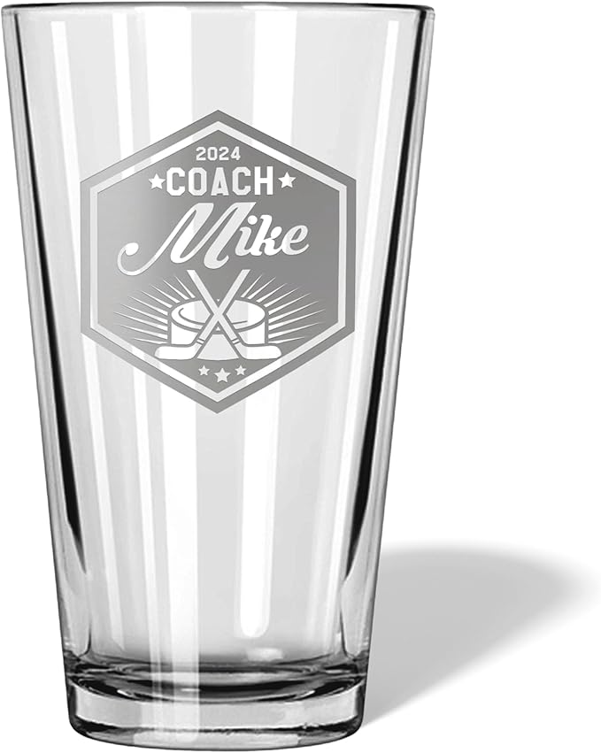 Hockey Coach Beer Glasses - Hockey Coach Gifts Personalized Coach Pint Glass Engraved Coach Award Hockey Beer Glass End of Season Gifts Coach (Hockey, Single Pint Gift Box)