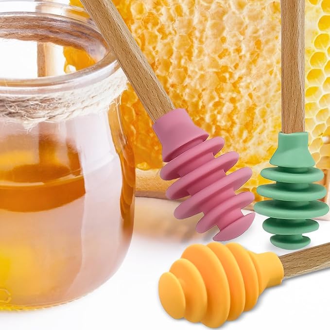 Silicone Honey Dipper Sticks, 3PCS Spiral Design Non-Drip Honey Spoon with Jar Stirring Rod, Food-Grade BPA Free Dispenser for Syrup, Jam & Beverages