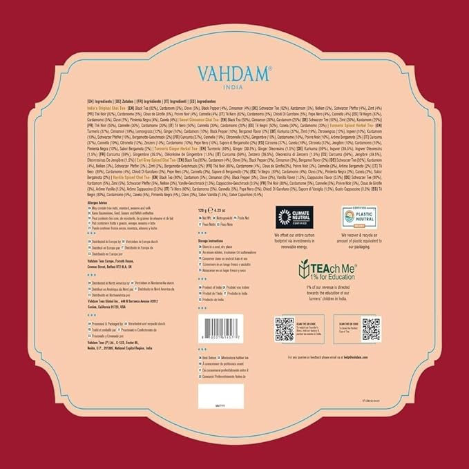 VAHDAM, Assorted Chai Tea Variety Pack (6 Delicious Flavors, 36 Eco Friendly Pyramid Tea Bags) Caffeinated, Gluten Free, Non GMO | Indian Masala Chai Tea Blends | Christmas Tea Gift Sets