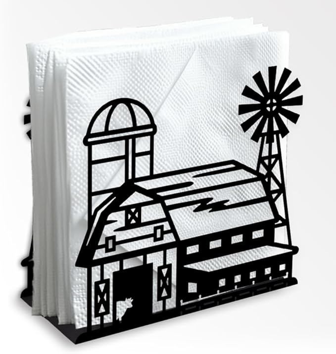 Farm Barn Decorative Black Metal Napkin Holder for Table, 5.3" x 4.9" x 1.9" Barn Farm Rustic Standing Napkin Holder for Home Kitchen Restaurant Picnic Party Coffee Bar Dining Room