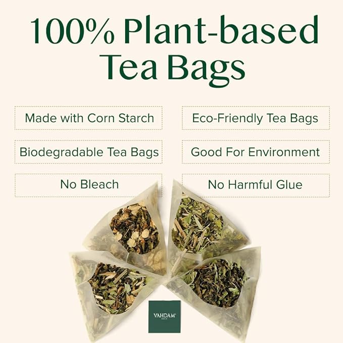 VAHDAM, Pure Mint Herbal Tea (15 Pyramid Tea Bags) Caffeine Free | Blend of Spearmint & Peppermint - Sweet & Minty | Resealable Ziplock Pouch