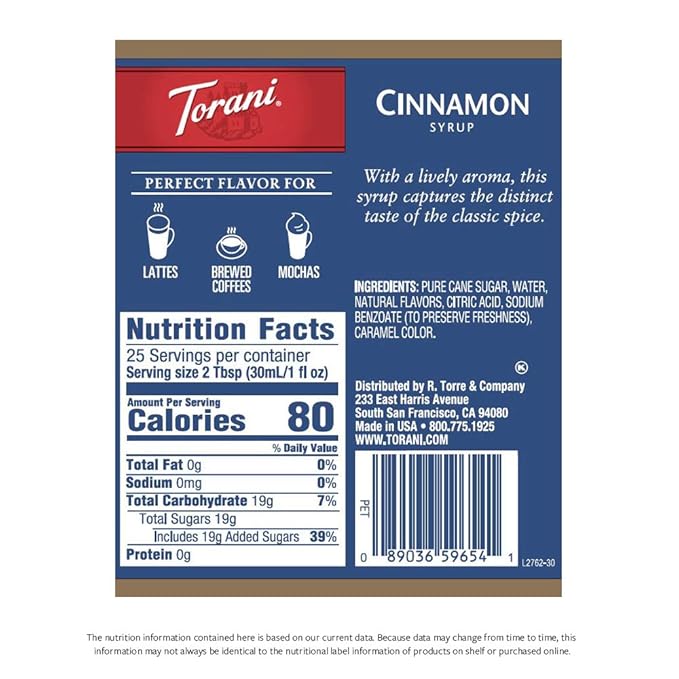 Torani Syrup, Cinnamon, 25.4 Ounces (Pack of 4)