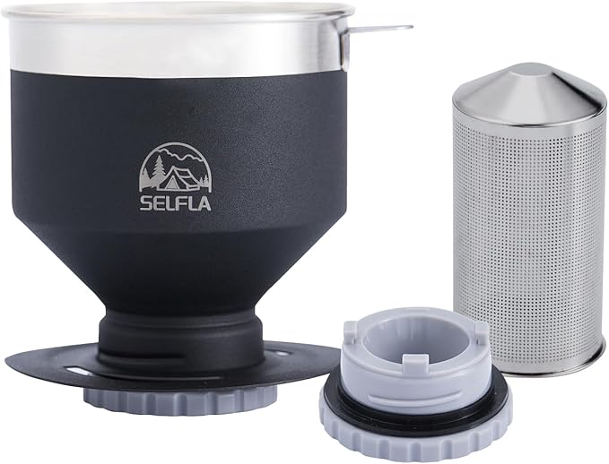 Portable Coffee Filter, Stainless Steel Reusable Dripper for Insulated Mugs, Paperless Coffee Maker for Hiking Camping & Outdoor Adventures, Lightweight Easy Clean & Gift Ready