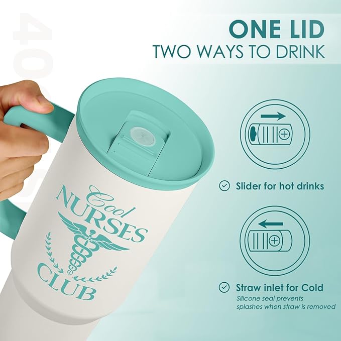 Nurse Gift for Women, Nutrition Facts Tumbler with Handle, Insulated Stainless Steel Travel Coffee Mug for Nursing Friends, Aprreciation Gifts for Nurse Week, Birthday, Christmas, 40oz
