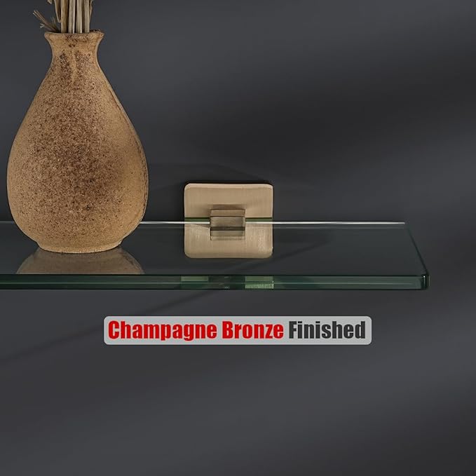 JQK Bathroom Glass Shelf, Tempered Glass Shower Storage 12 by 5 inches, 304 Stainless Steel Champagne Bronze Wall Mount, TGS201L12-CB