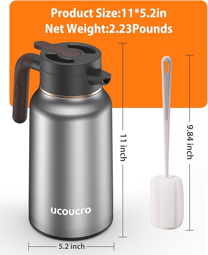 70 oz/2L Thermal Coffee Carafe - 18/8 Stainless Steel Carafes for Hot Liquids-Insulated Coffee Dispenser For Keeping Beverage Hot/Cold Coffee, Tea, Water, Drink Dispenser for Parties,Office,Home