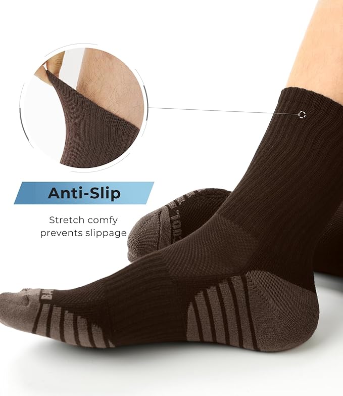 BAMBOO COOL Men's Crew Socks Athletic Running Sports Socks, Cushioned Moisture Wicking, Breathable Arch Support 6 Pack