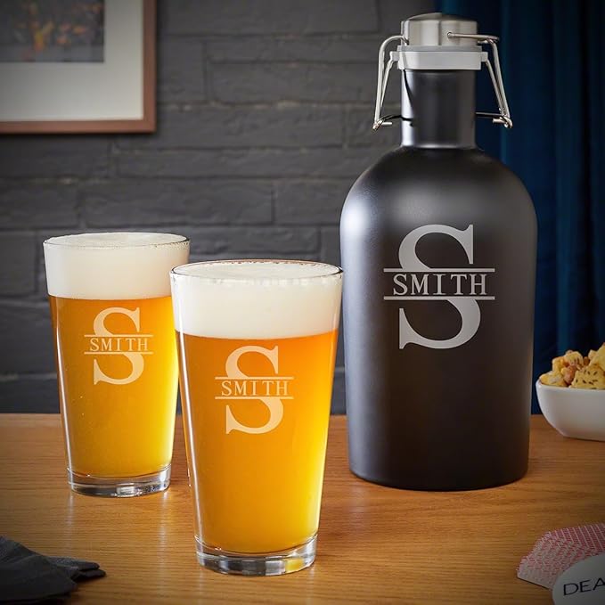 HomeWetBar Custom Pint Glasses Set of 4 - Personalized Beer Glasses Set, Marquee Beer Pint Glasses