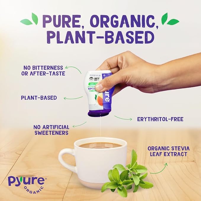 Pyure Organic Stevia Liquid Sweetener Keto Sugar Substitutes, Zero Calorie, Zero Sugar, Zero Carb, Plant-Based Sugar Free Liquid Stevia Extract, Simply Sweet, 1.8 oz (Pack of 4)