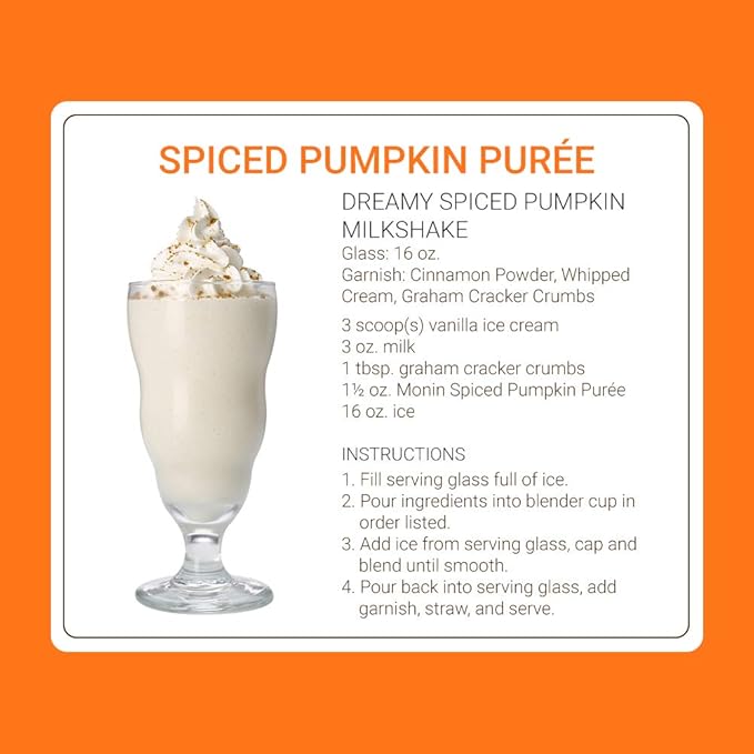Monin - Spiced Pumpkin Purée, Pumpkin and Cinnamon Flavor, Natural Flavors, Great for Lattes, Milkshakes, Specialty Coffees, and Cocktails, Non-GMO, Gluten-Free (1 Liter)