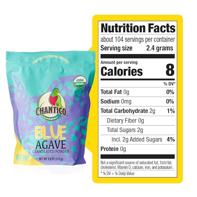 Chantico Agave Organic Sweet Granulated Agave Powder, 250g Bag, Low Glycemic Index, Natural Sweetener, Low-carb, Keto, Sugar substitute, Perfect for use in baking, smoothies, coffee, tea, yogurt