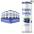 Happy Being Sparkling Nutrient-Rich Blueberry White Tea – Infused with Turmeric, Elderberry, Vitamin D3, Caffeine Free, Plant-Based, Low Calorie & Low Sugar Drinks, 12oz (16 Pack)