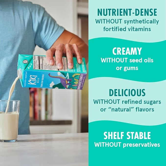 Kiki Milk Plant Based Milk - Organic Unsweetened Kiki Milk - Calcium & Magnesium Source - Gluten Free, Gum Free, GMO Free, Dairy Free, Soy Free, Glyphosate Free - Shelf Stable - (8 oz • Pack of 12)
