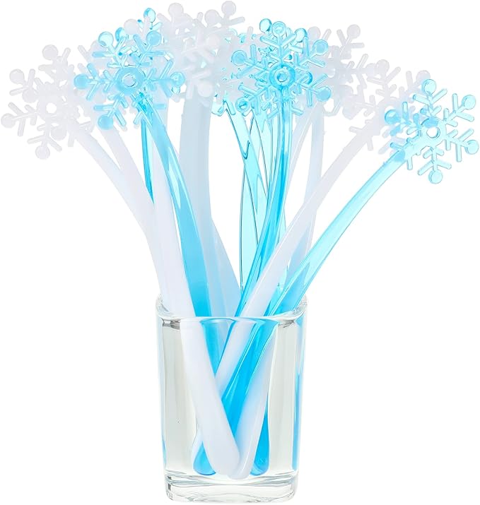 100 Pieces Plastic Snowflake Swizzle Sticks Crystal Cocktails Drink Coffee Stirrers Colorful Stir Sticks for Bar Wedding Birthday Christmas Winter Party Supplies