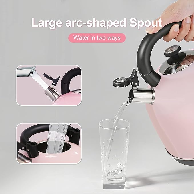 Electric Kettle Temperature Dash, YiiMO 2L Stainless Steel Hot Water Boiler with Thermometer for Tea Coffee 1200W, Auto Shut-Off Boil-Dry Protection BPA Free, Large Pink Retro Cute