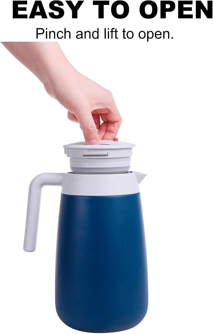 GiNT 54Oz/1.6L Thermal Coffee Carafe Wide Mouth - Double Wall Vacuum Insulated Stainless Steel Beverage Dispenser with Safety Lock | 12H Hot & 24H Cold Retention (Blue)
