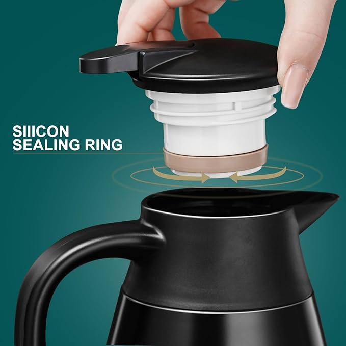 PARACITY Coffee Carafes for Keeping Hot, 18/8 Carafe for Hot Liquids, Double Wall Vacuum Insulated Thermal Coffee Carafe, 51 OZ Coffee Carafes for Keeping Hot Coffee& Tea with Cleaner Brush (Black)
