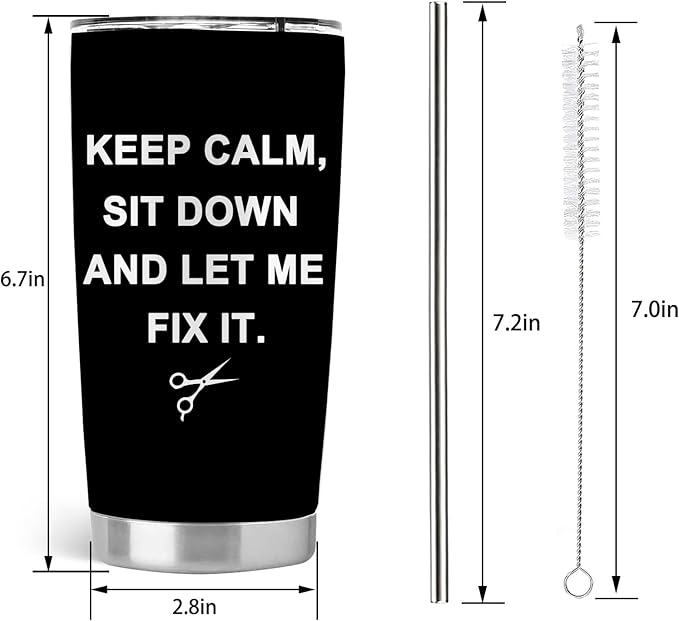20oz Stainless Steel Tumbler with Lid Straw, Modern Hair Stylist Gifts for Women, Graduation Gift, Insulated, Reusable, 590ml, Black