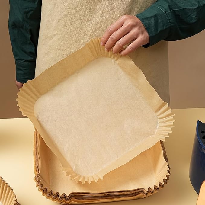 Air Fryer Liners Disposable Square. Virgin Pulp Parchment Paper for 4qt-6qt Air Fryer.Food Grade,Non-stick, Oil-proof & Heat Resistant for Baking,Microwave,Cooking & Deep Fryer Accessories (125)
