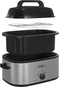 Sunvivi 28 Quart Electric Roaster Oven Turkey Roaster with Lid Electric Roasters with Removable Pan Large Roaster,Visible & Self-basting Lid, Fast Heating & Thaw/warming Setting,Silver