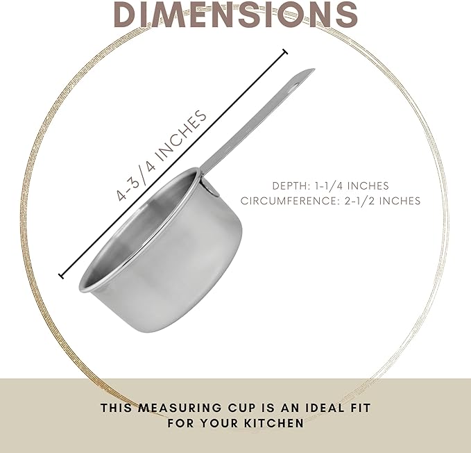 1/3 Cup Stainless Steel Measuring Cup | Sturdy Metal 80 ml | 80 cc | 3 oz | Single Cup for Wet and Dry Ingredients | Great for use as 1/3 Cup Dog Food Scoop - 12 PK