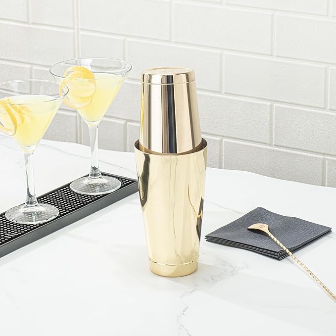 Restaurantware Bar Lux 16 Ounce Boston Shaker 1 Gold-Plated Cocktail Shaker - Weighted Bottom No Leak Stainless Steel Martini Drink Mixer Essential Bar Tool For Home Use Or Bartenders