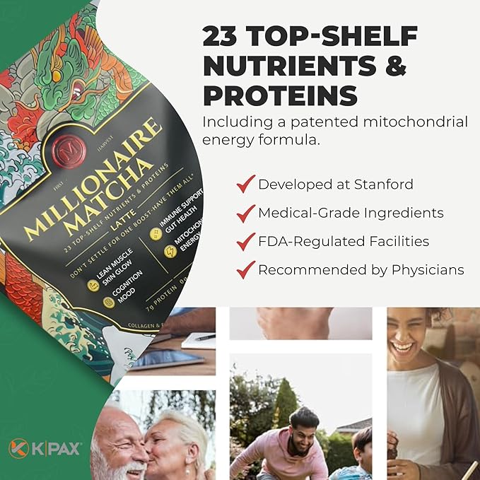 K* PAX Millionaire Matcha – Latte Powder for Focus & Mitochondrial Energy – Ceremonial Grade | Keto | Dairy-Free – 30 Servings