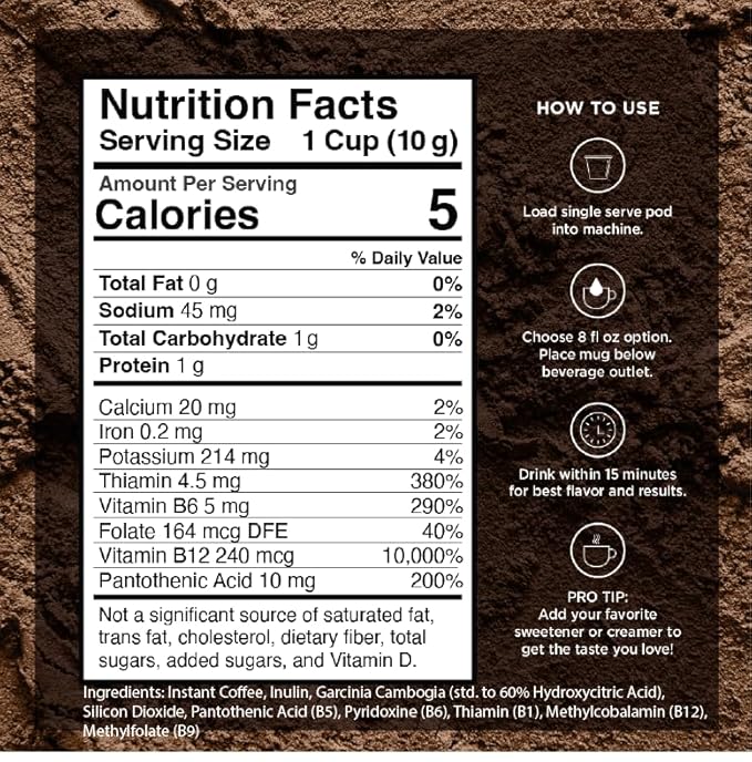 VitaCup Slim Instant Coffee Packets, with Garcinia, Fiber, B Vitamins, Bold & Smooth, Medium Dark Roast, 100% Arabica Coffee in Single Serve Sticks, 10 Ct