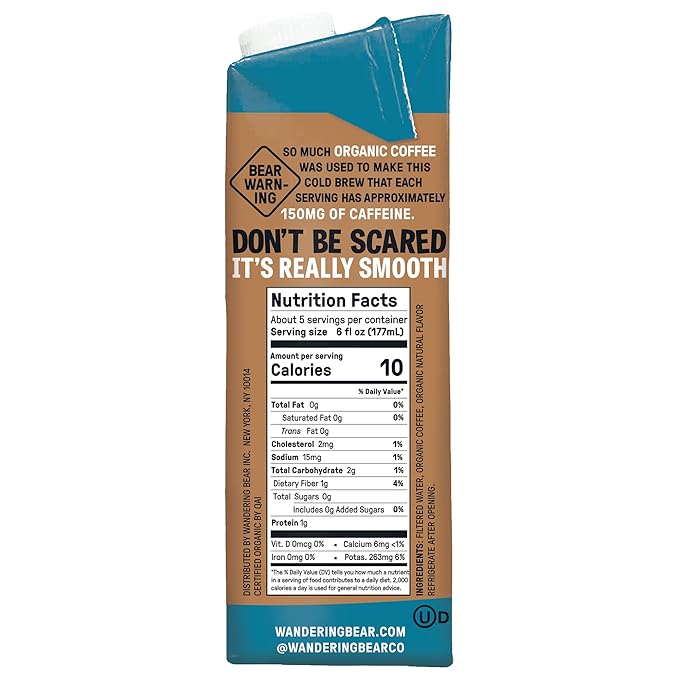 Wandering Bear Organic Cold Brew Coffee Variety Pack - Extra Strong, Bold, Smooth, Unsweetened, Shelf-Stable, Ready to Drink, Iced Cold Brewed Coffee Drink - 32 fl oz (3pk - Vanilla, Black, Mocha)