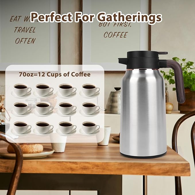 Coffee Carafes for Keeping Hot,70 oz Stainless Steel Thermal Coffee Carafe,Insulated Thermos Pitcher for Beverage Water Drink Tea Dispenser