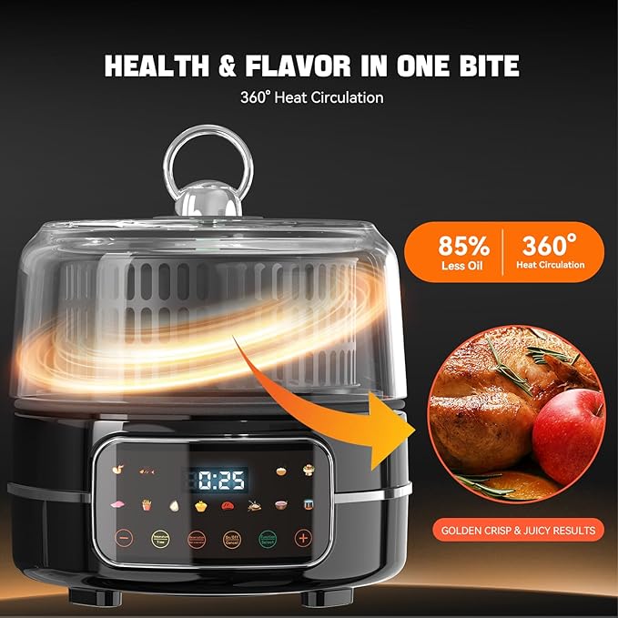 6QT Air Fryer & Multi-Cooker Combo - 12-in-1 Electric Hot Pot, Rice Cooker, Steamer with Removable Air Fry Basket & Soup Pot, 1800W, Dishwasher Safe