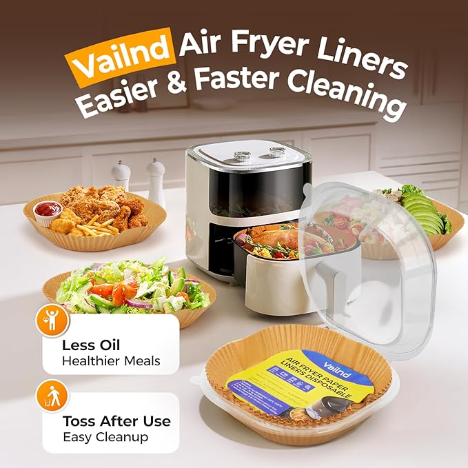 500 Pcs Air Fryer Paper Liners, 8" Square Air Fryer Liners Disposable, Heavy-Duty Parchment Paper for 5-8 qt Airfryer Basket, Non-Stick & Grease-Proof Baking Liner for Oven Pan
