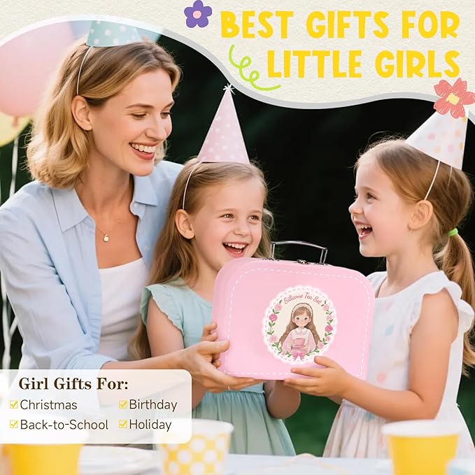 Silicone Tea Set for Toddlers, Tea Party Set for Little Girls, Kids Pretend Role Play Kitchen Toys, Toddler Girl Birthday Gifts Age 2-5 Year Old