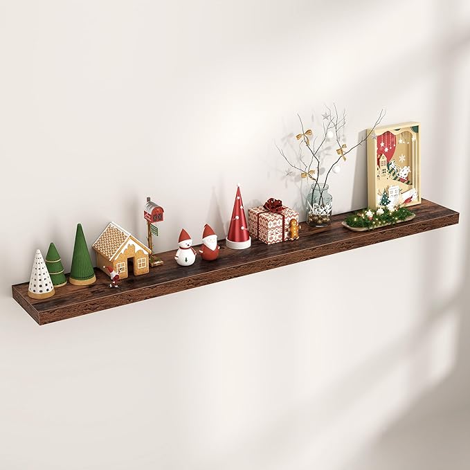 Floating Shelves for Wall, Engineered Wood Wall Shelves with Invisible Brackets for Living Room Bedroom Bathroom Office Kitchen Decor and Storage (Brown, 72" W x 9" D x 1.5" H) Set of 1