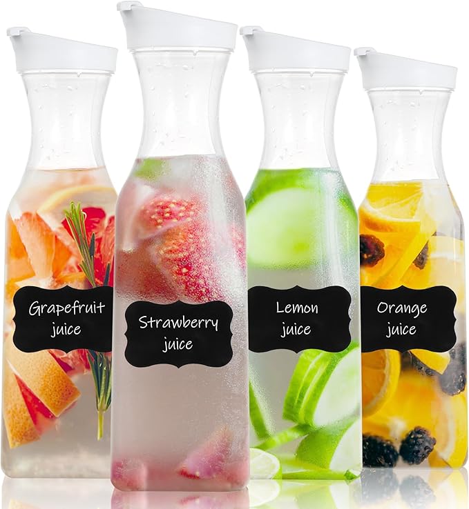 YOUEON 8 Pack 50 Oz Plastic Water Carafe with Lid and Label, Clear Water Drink Containers, Juice Carafe Pitcher Bulk for Water, Juice, Iced Tea, Soda, Lemonade and Other Beverages