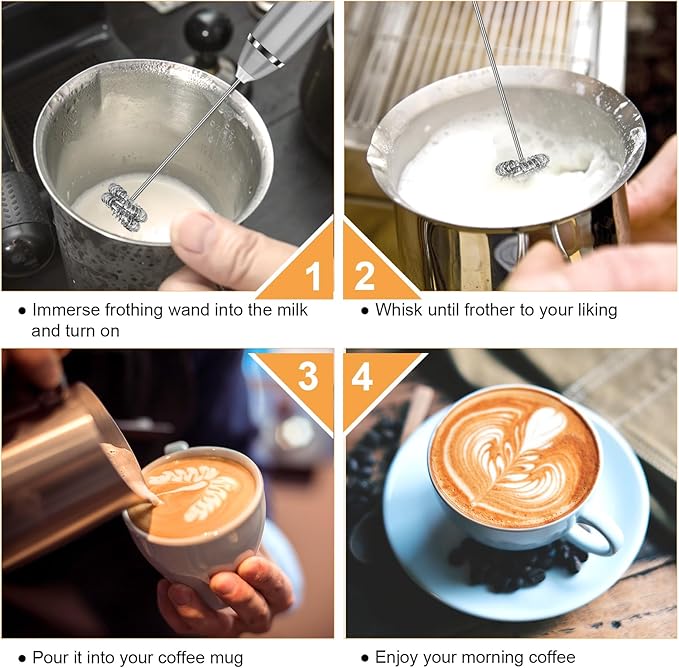 Philorn Milk Frother Wand Handheld Rechargeable Electric Whisk Coffee Drink Mixer, Mini Foamer for Lattes, Cappuccino, Frappe, Matcha, Hot Chocolate, Protein Powder, Keto Diet (Silver 2 Heads)