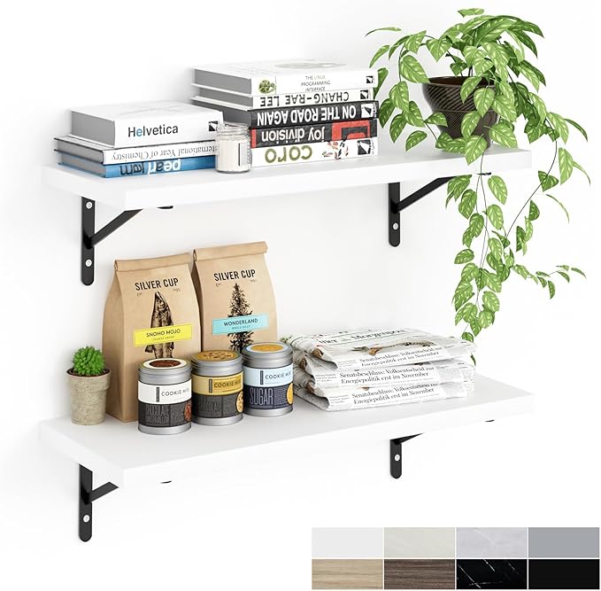 Kaboon 27 inch Long 10 inch Deep Floating Shelves for Wall Set of 2, Large Open Shelves Wall Mounted, Space Saving Home and Commercial Use, White