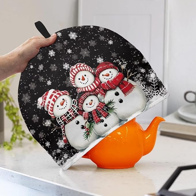 Snowman Family Tea Cozy Tea Pot with Warmer Fashion Teapot Insulated Cotton Kettle Kitchen Dust Cover for Housewife Small Tea Pot Cozy Cover with Keep Warming Teapot Gift for Kettle Cover
