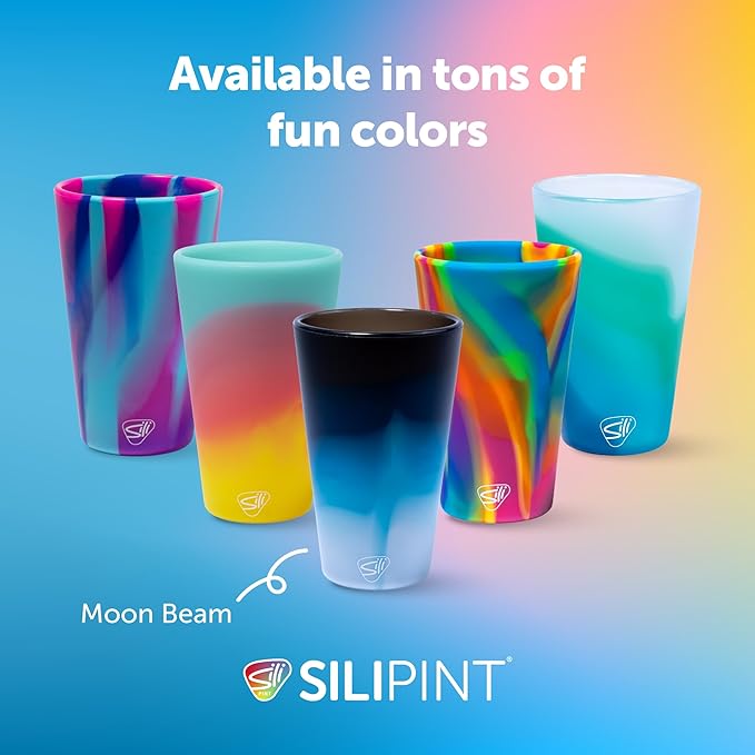 Silipint 16oz Silicone Pint Glass – Unbreakable BPA-Free Reusable Silicone Drinking Cup – Flexible Dishwasher Microwave & Freezer Safe – Stemless Glass for Water Coffee Smoothies (Moon Beam)