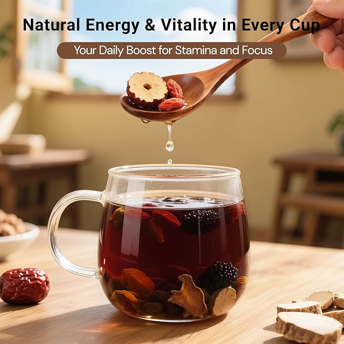 Ginseng Ten Treasure Tea, Natural Chinese Herbal Kidney Cleanse Detox Tea Support Liver & Kidneys Health for Men Women, No Additives, Caffeine Free, 10 Premium Ingredients Blend（50 Bags/2 Pack)