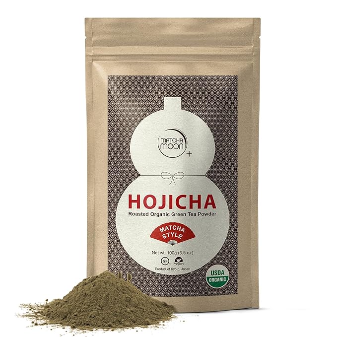 Matcha Moon Hojicha Powder Organic - Roasted Matcha Green Tea - Japanese Origin - Unsweetened, Low Caffeine - Uji Kyoto Japan - 100g Resealable Bag
