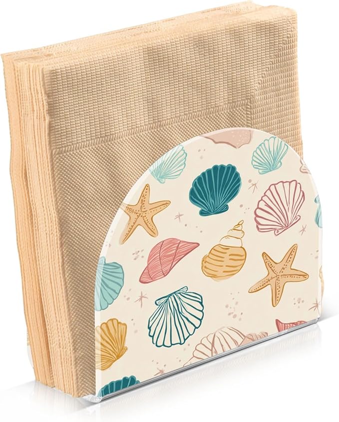 Shells and Starfish Napkin Holder for Table Paper Cocktail Napkin Holders for Kitchen Dinning Acrylic Dinner Napkin Dispenser for Dinner Home Decor Bar 2 Pack