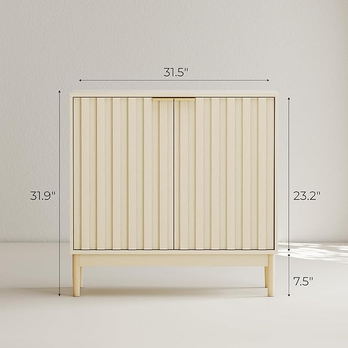 Fluted Cabinet with Storage, Buffet Cabinet Sideborad with 2 Doors, Beige Buffet Storage Accent Cabinets with Adjustable Shelves for Living Room, Entry, Hallway, Kitchen