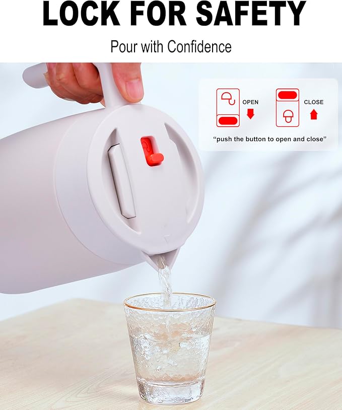 GiNT 54Oz/1.6L Thermal Coffee Carafe Wide Mouth - Double Wall Vacuum Insulated Stainless Steel Beverage Dispenser with Safety Lock | 12H Hot & 24H Cold Retention (White)