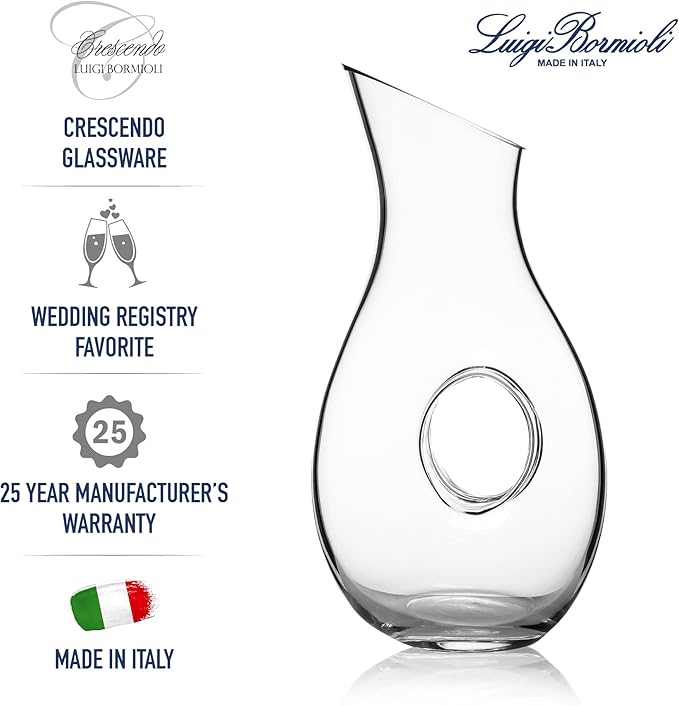 Luigi Bormioli Crescendo 48 Ounce Carafe, Crystal Glass Pitchers, Dishwasher Safe Decanter, Made In Italy