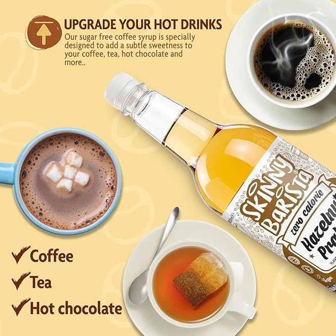 Skinny Food Co Hazelnut Praline Syrup Zero Calorie 35 Fl Oz - Sugar Free Hazelnut Coffee Syrups For Tea, Hot Chocolate, Fruit, Baking, Protein Drinks - Vegan-Friendly, Gluten-Free & Fat-Free